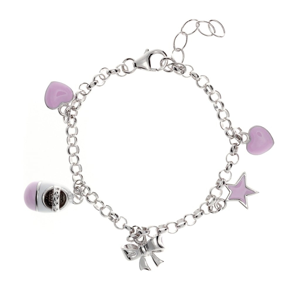 Sterling Silver Charm Bracelet 17 3-D Coeur Charms incl Open bouffi /& Fraise